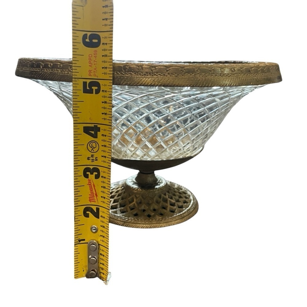 Vintage Brass & Cut Glass Pedestal Compote Bowl by Paradigm, India – 5.5” Tall - Picture 11 of 15